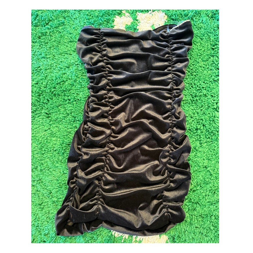 Fashion Nova Mini Dress Womens Medium Black Excellent Ruched Velvet Rhinestone